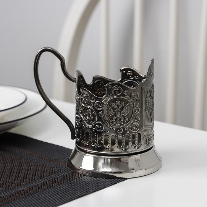 Подстаканник &laquo;Герб РФ&raquo;, стакан d=6,1 см, никелированный, с чернением