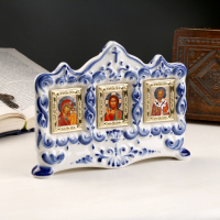 Киот настольный, на 3 иконы, 13,5&times;20 см, гжель