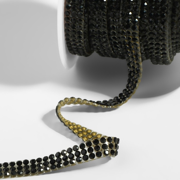 Стразы термоклеевые, d = 2 мм, ширина - 7 мм, 4,5 &plusmn; 0,5 м, цвет чёрный