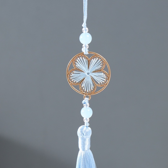 Подвеска текстиль, металл Подвеска текстиль, металл "Цветок в оправе" голубой 1х3х19,5 см