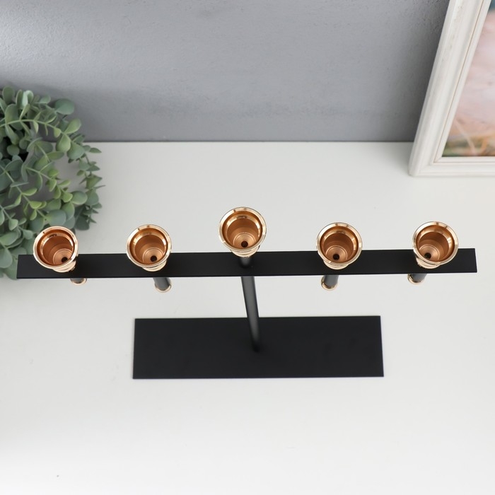 Подсвечник металл на 5 свечей "Кельт" d=3,5 см чёрный с золотом 36х29 см