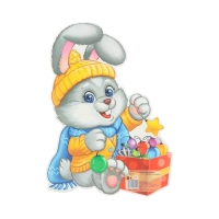 Плакат вырубной "Зайчик с новогодними игрушками" двухсторонний, 23 х 22 см