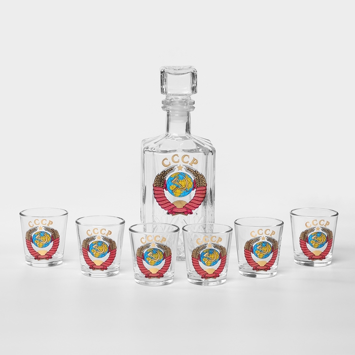Набор стеклянный для напитков &laquo;Герб СССР&raquo;, 7 предметов: графин 500 мл, стопки 50 мл