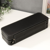 Шкатулка кожзам под часы 6 отделений "Чёрная с белой строчкой" 7,5х33х11 см