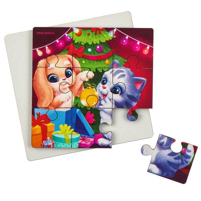 Дервянные пазлы на новый год &laquo;Зверята украшают ёлочку&raquo;