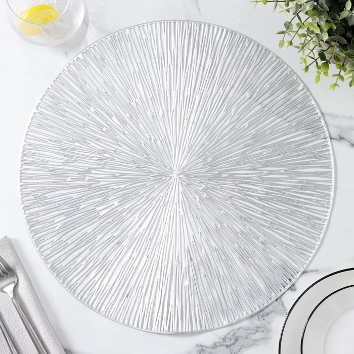 Набор салфеток сервировочных на стол Доляна &laquo;Сияние&raquo;, d=38 см, 4 шт, цвет серебряный