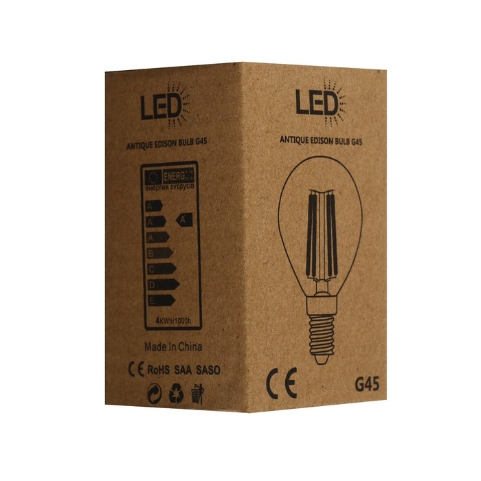 Лампа светодиодная, G45, Е27, 4 Вт, 3000К, 220 В, прозрачная