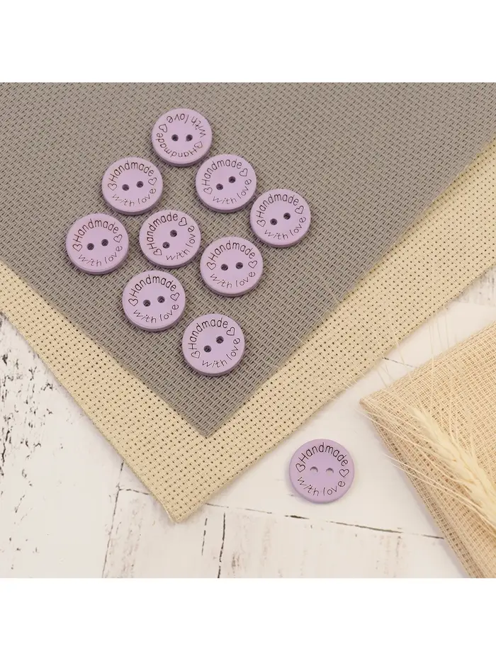 Набор нашивок из дерева Hand made with love, 2&times;2 см, 10 шт., сиреневый