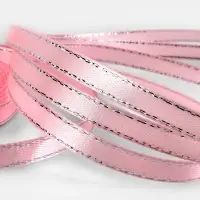 Лента атласная, с серебряным люрексом, 6 мм, 23&plusmn;1 м, розовая №004