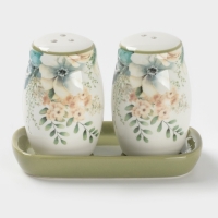 Набор для специй Доляна "Цветы" цвет белый  2 шт  солонка, перечница 130 мл 11,5х6,2х8,8 см   107085