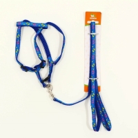 Шлейка с поводком &laquo;Цветные следы&raquo;, 23-35 см, ширина 1 см, поводок 120 см, синяя