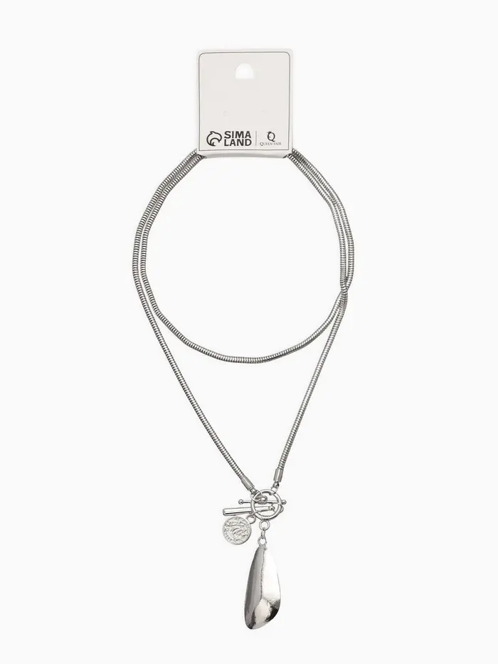 Кулон на цепочке "Стиль" капля, цвет серый в серебре