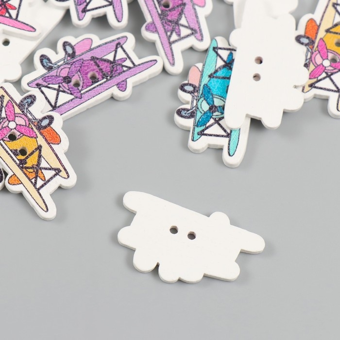 Пуговицы дерево для творчества 2 прокола "Самолет с пропеллером" набор 20 шт 3,2х1,9 см