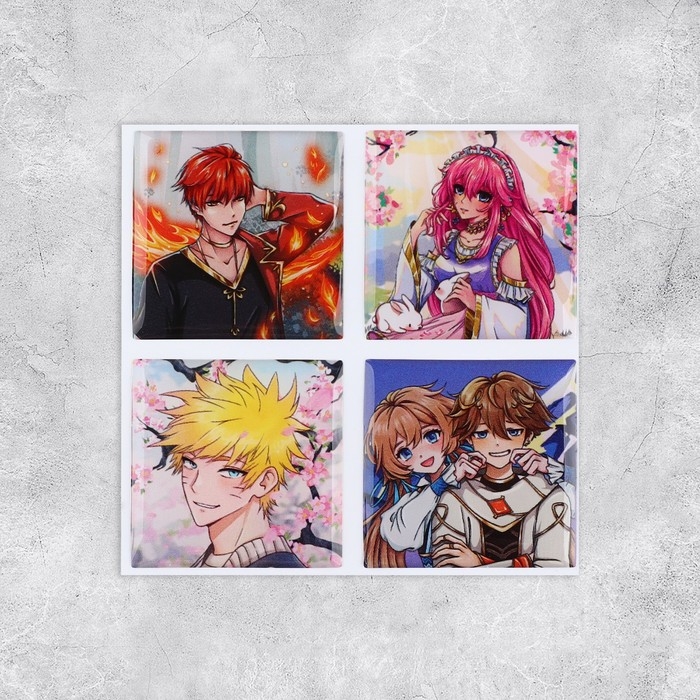 Объёмные 3D стикеры на телефон &laquo;Аниме&raquo;, 4 шт, 3 х 3 см