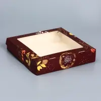 Коробка складная, подарочная новогодняя с окном Merry christmas 20&times;20&times;4 см