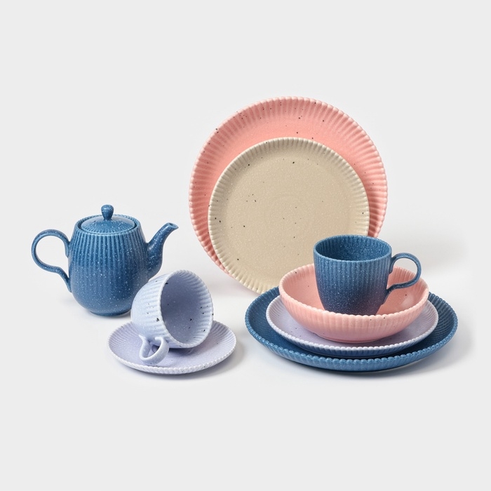 Тарелки Доляна &laquo;Коралл&raquo;, d=25,9 см, набор 2 шт, фарфор, голубые