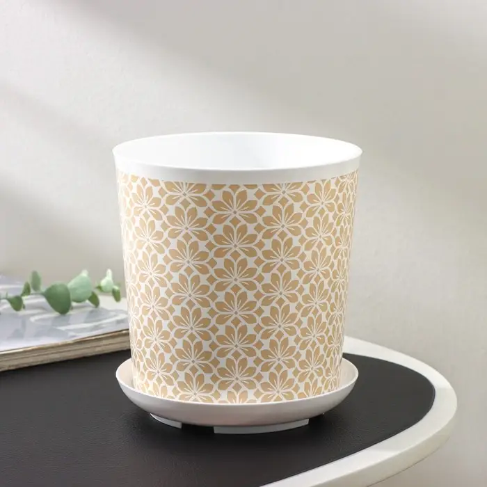 Горшок для цветов с поддоном Доляна &laquo;Кракле&raquo;, 1,6 л, d=14 см, h=15,5 см, пластиковый, цвет белый