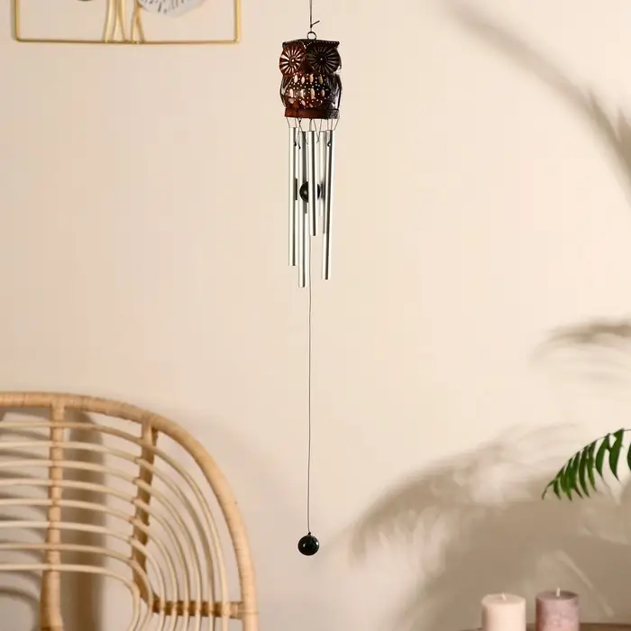 Музыка ветра "Сова с цветочками" дерево, металл 5х5х40 см