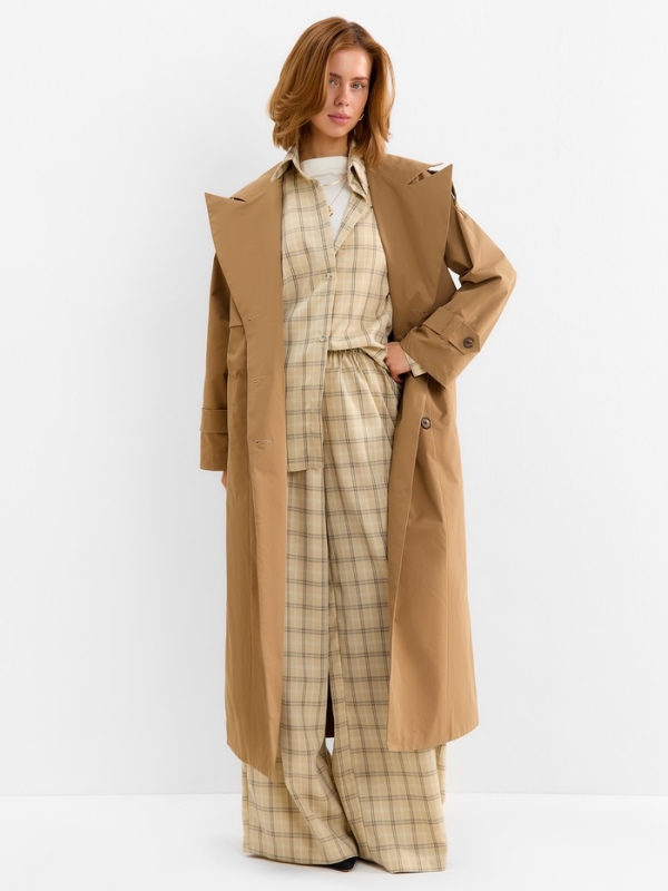 Рубашка женская MINAKU: Casual Collection цвет бежевый в клетку, р-р 52