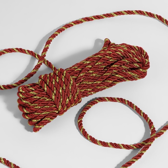 Шнур витой, d = 5 мм, 9 &plusmn; 1 м, цвет бордовый