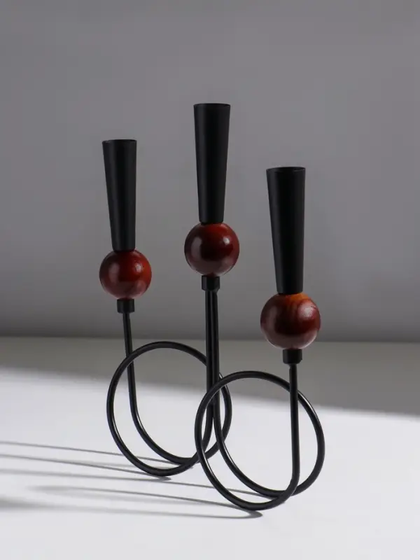 Подсвечник металл, дерево "Параллельные вселенные" d=2,2 см чёрный 25х3,5х27,3 см