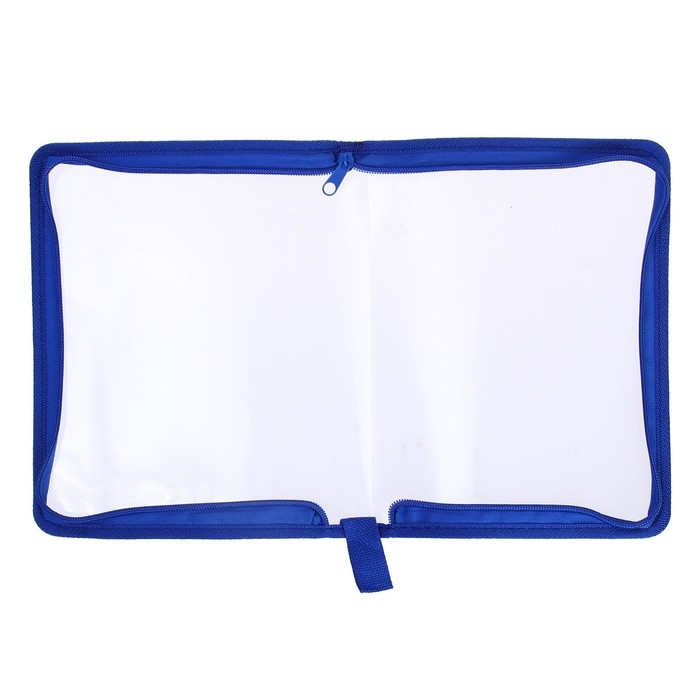 Папка на молнии с 3-х сторон А5, 450мкм, прозрачная, с синим кантом