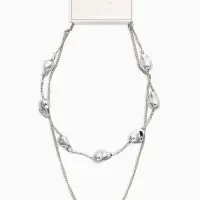 Колье "Борокко", цепь, 2 яруса, цвет серебро