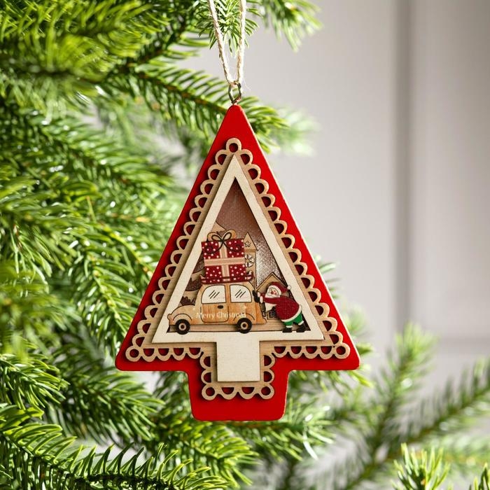 Ёлочная игрушка &laquo;Ёлка с Дедом Морозом и машиной&raquo;, от батареек, свечение тёплое белое