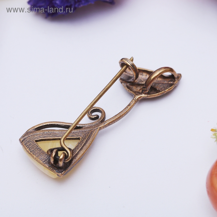 Брошь &laquo;Янтарь&raquo; кот треугольный, цвет МИКС в бронзе