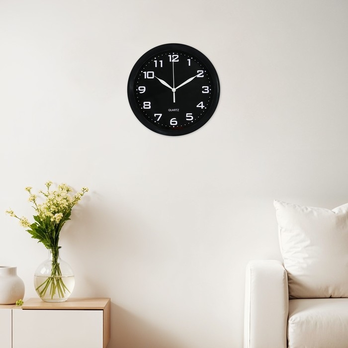 Часы настенные, интерьерные "Уник", d-20 см, чёрные