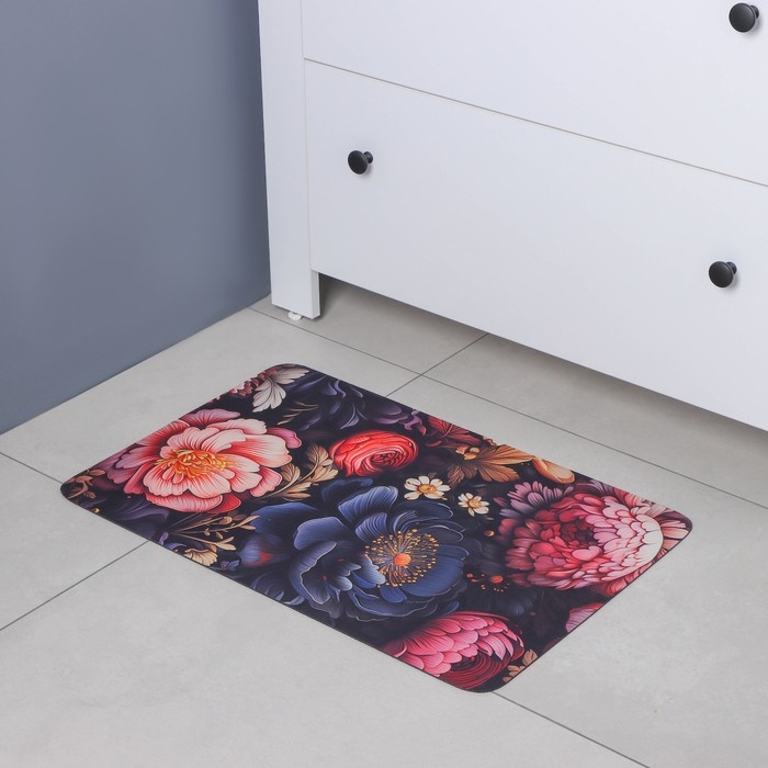 Коврик для дома Доляна Black Flowers, влаговпитывающий, 40&times;60 см