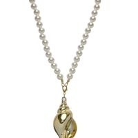 Портупея жемчужная с кулоном &laquo;Ракушка&raquo;, 129 см, белая в золоте