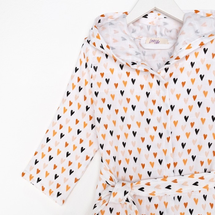 Халат детский муслиновый LoveLife &laquo;Сердечки&raquo; (4 года, рост 104-110 см) 100% хлопок, 235 гр/м2