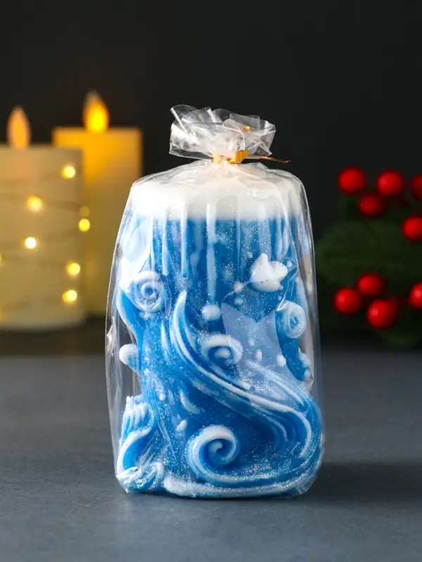 Свеча новогодняя столбик "Волшебство" синий