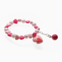 Браслет детский "Выбражулька" бусина на цепочке и сердце, цвет розово-белый