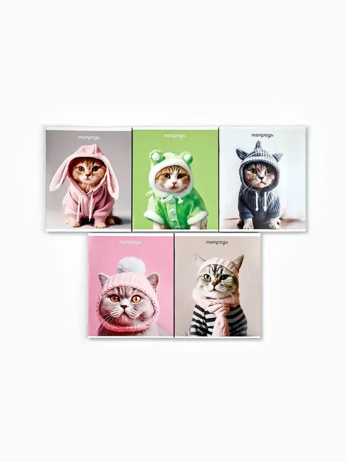 Тетрадь в клетку, 48 л., А5, на скрепке, блок №2 &laquo;Котики&raquo; МИКС