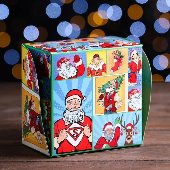 Коробка складная, двухсторонняя, &laquo;Новогодние супергерои&raquo;, 16&times;16&times;10 см