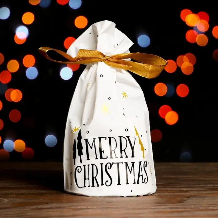 Пакет полиэтиленовый подарочный, с завязками "Ёлочки", 15*23см.