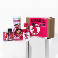 Гифтбокс &laquo;Королеве, блин, всего&raquo;: чай 50 г., термостакан 350 мл., драже 80 г., шоколад 4 шт. х 5 г., леденец 15 г.