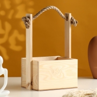 Кашпо деревянное, 15×12×8(25) см "С Праздником!", ручка верёвка, гравировка Кашпо деревянное, 15×12×8(25) см "С Праздником!", ручка верёвка, гравировка