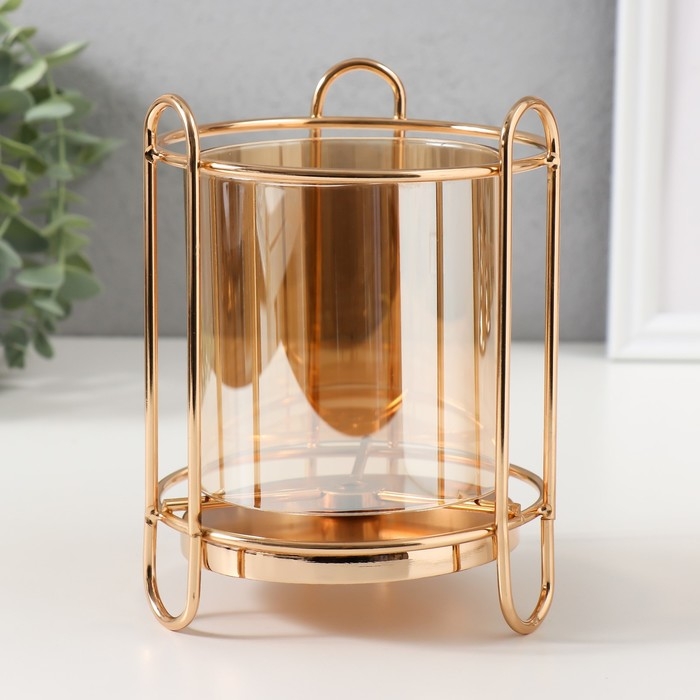 Подсвечник металл, стекло на 1 свечу "Колба в оправе" d=10 см золото 12х12х16 см