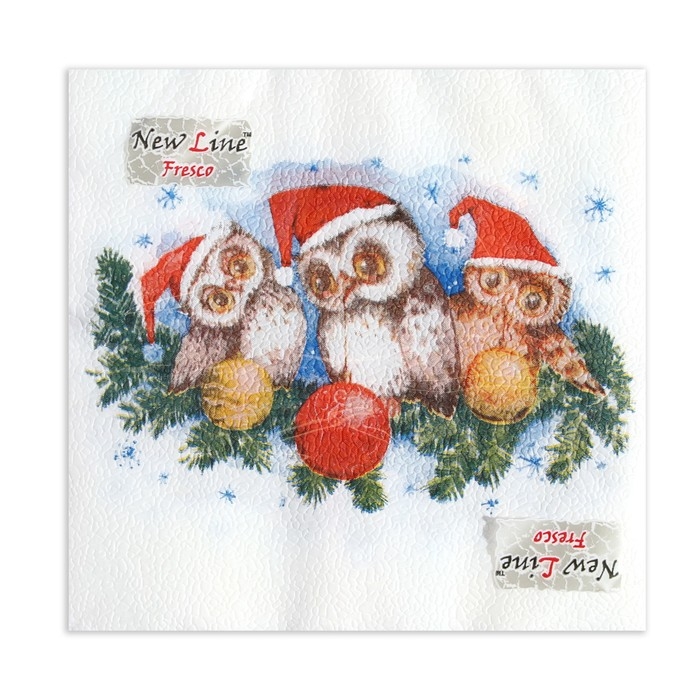 Новый год. Салфетки бумажные Fresco Совята", 2 слоя, 33*33 см, 20 листов