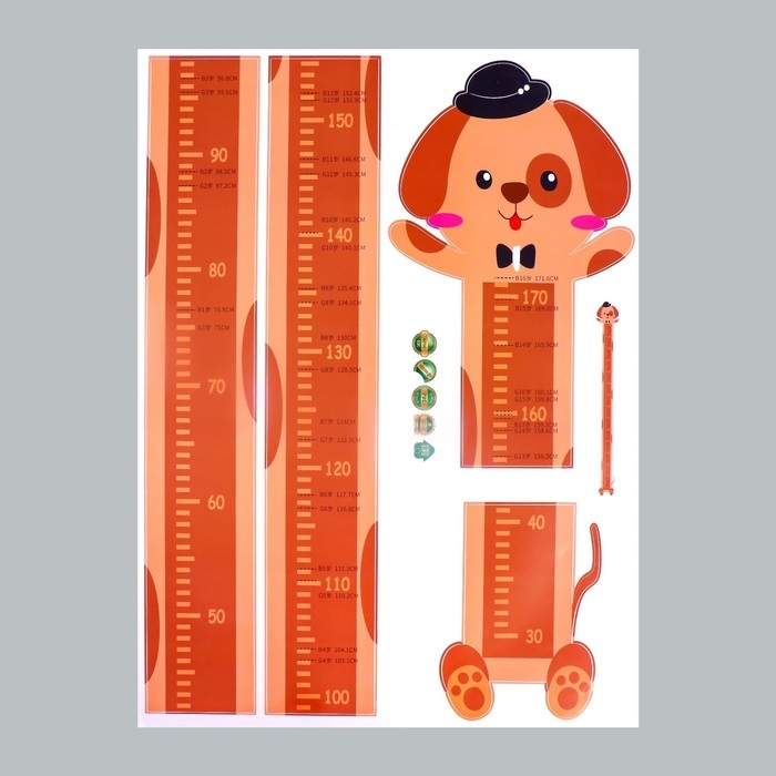 Наклейка пластик интерьерная цветная ростомер Наклейка пластик интерьерная цветная ростомер "Собачка в шляпке" 45x60 см