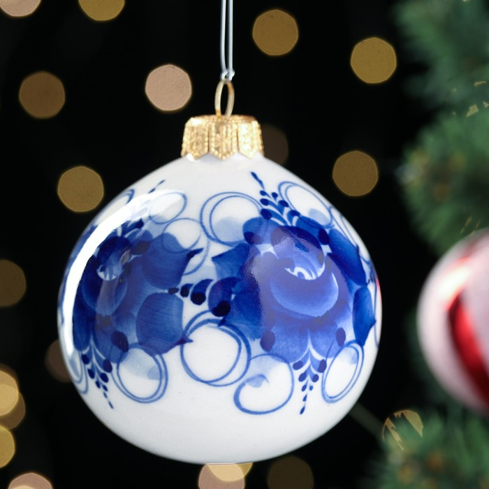 Сувенир на ёлку "Шар", D=7 см, гжель