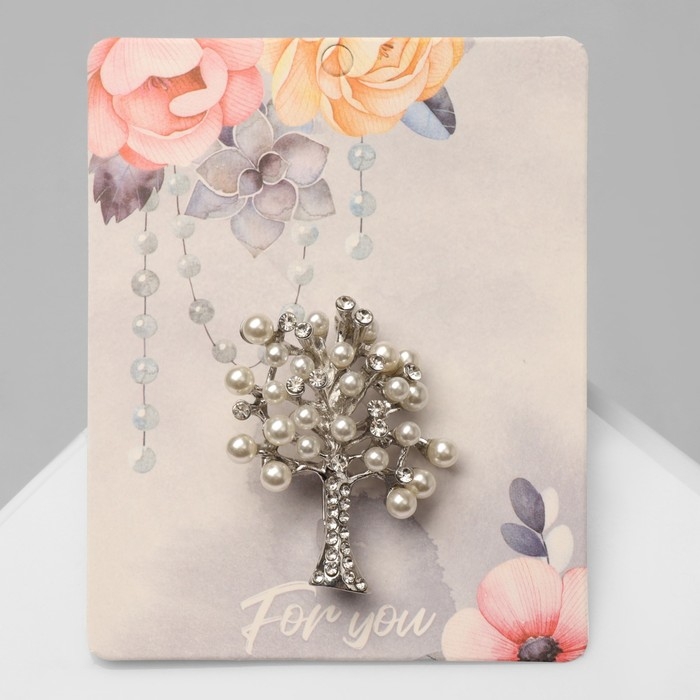 Брошь &laquo;Дерево заснеженное&raquo; с жемчугом, цвет белый в серебре