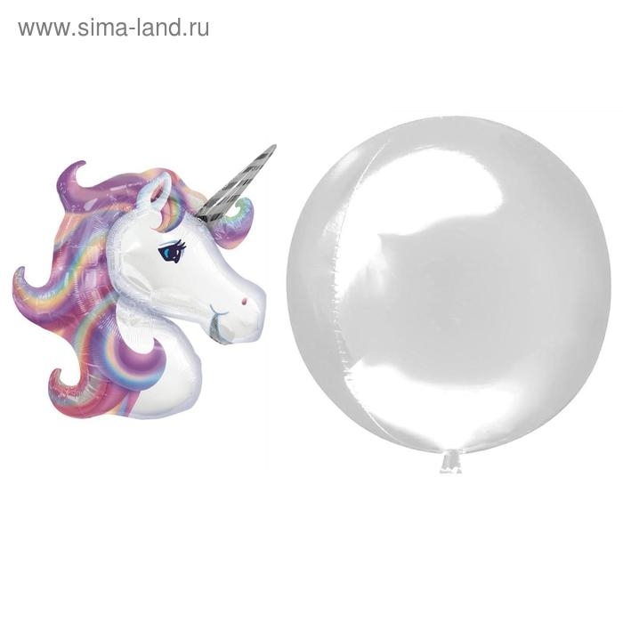 Шар полимерный 18" &laquo;Единорог&raquo;, шар в шаре, с палочкой, цвет фиолетовый