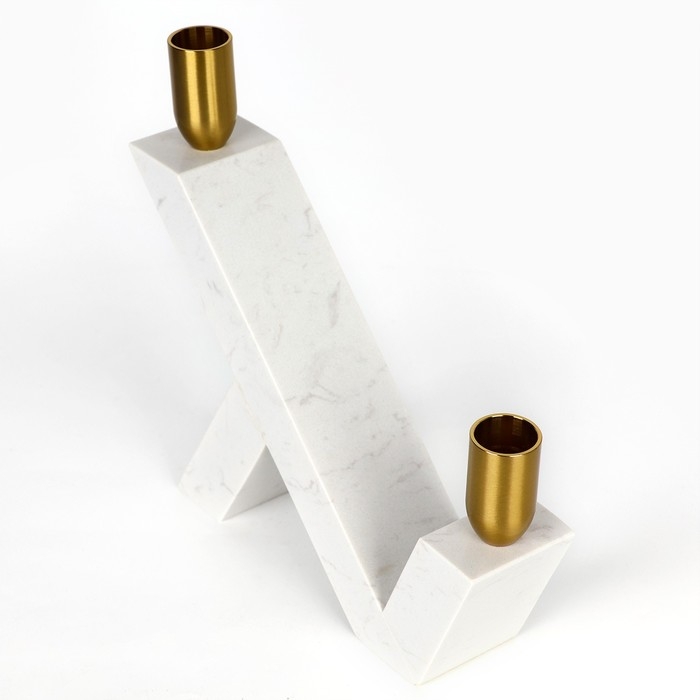 Подсвечник латунь, мрамор &laquo;Грани&raquo; 22 х 20 х 5 см