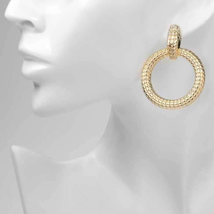 Новый год! Символ года 2025! Серьги со стразами &laquo;Змея&raquo; кольцо соблазна, цвет белый в золоте