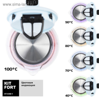 Чайник электрический Kitfort KT-640-1, стекло, 1.7 л, 2200 Вт, подсветка, голубой Чайник электрический Kitfort KT-640-1, стекло, 1.7 л, 2200 Вт, подсветка, голубой
