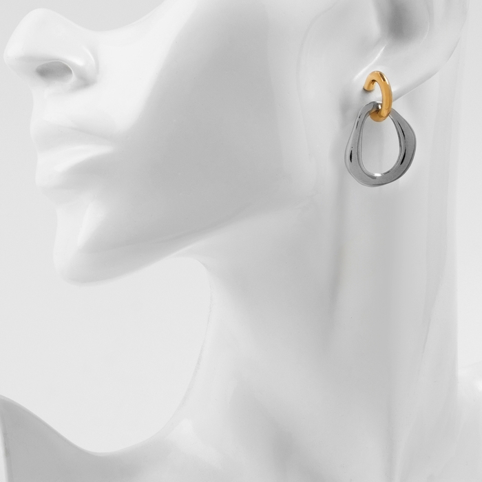 Серьги металл &laquo;Цепь&raquo; полукруг, звено, цвет золото с серебром